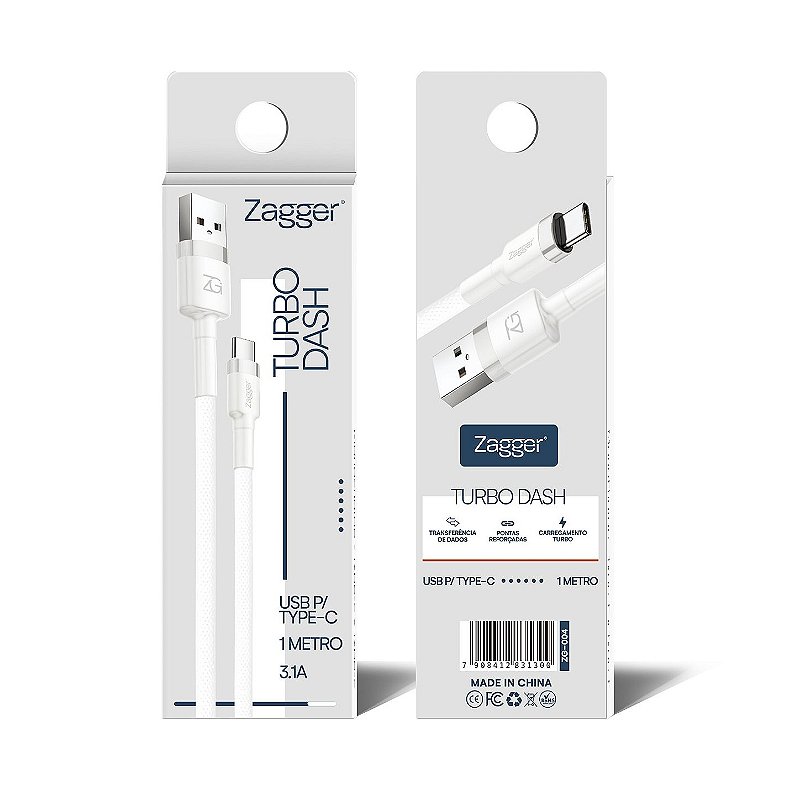 Cabo Zagger Turbo Dash -Usb P/ Type-C 1 Metro
