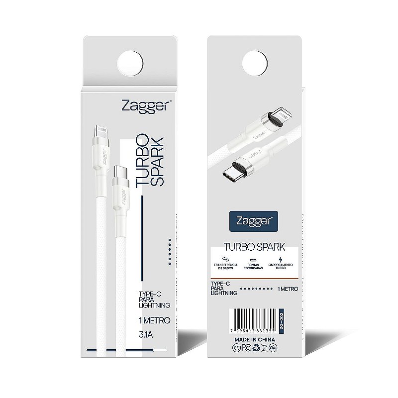 Cabo Zagger Turbo Spark- Type-C para Lightning 1 Metro