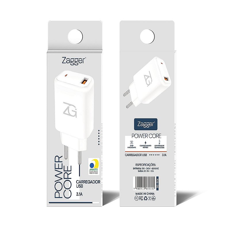Carregador Power Core Usual - Entrada USB 3.1A