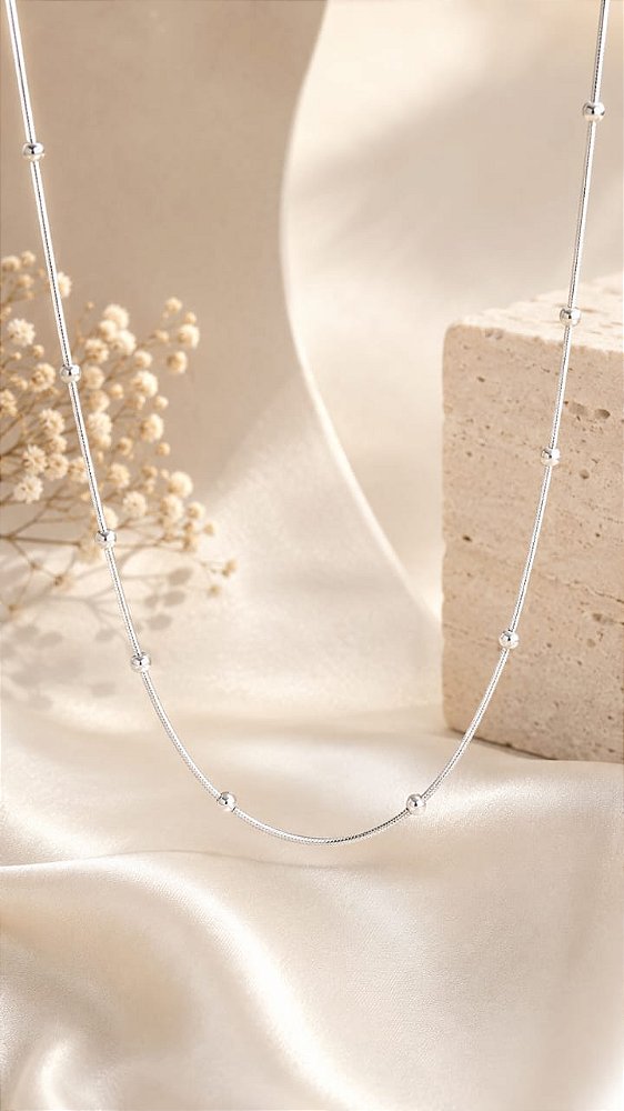 Choker de Bolinhas Prateada Feminina Delicada Minimalista