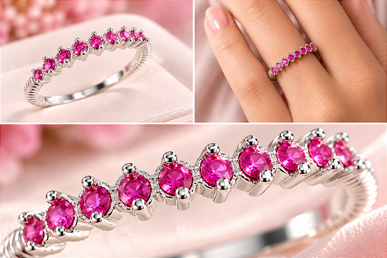 Anel Aparador Com 13 Zircônias E Aro Detalhe Torcido Nº 14 Pink Banho de alto padrão Prata