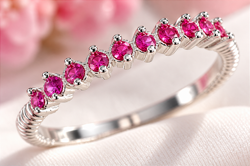 Anel Aparador Com 13 Zircônias E Aro Detalhe Torcido Nº 14 Pink Banho de alto padrão Prata