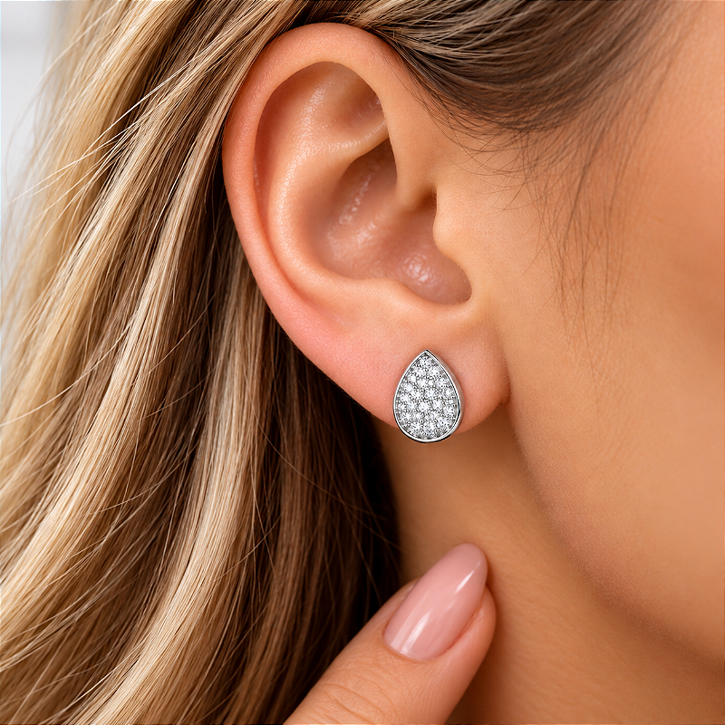 Brinco Gota Cravejada Com Galeria (13mm) Cristal