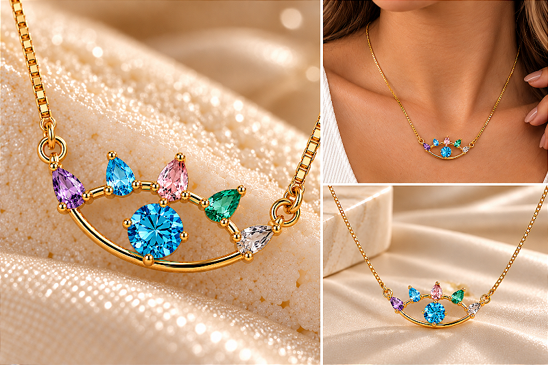 Gargantilha 45cm Olho com Pedras Gota e Redonda Ciganinha