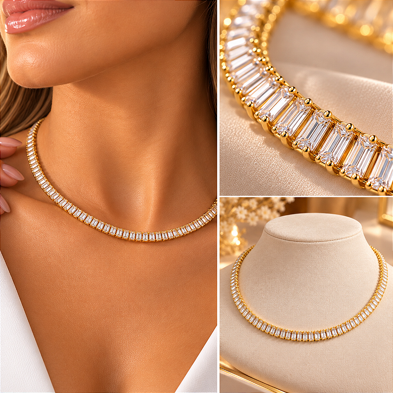 Choker Riviera Baguete Cristal com Extensor