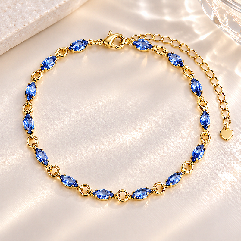 Pulseira Pedra Navete Deitada Azul 16cm + Extensor