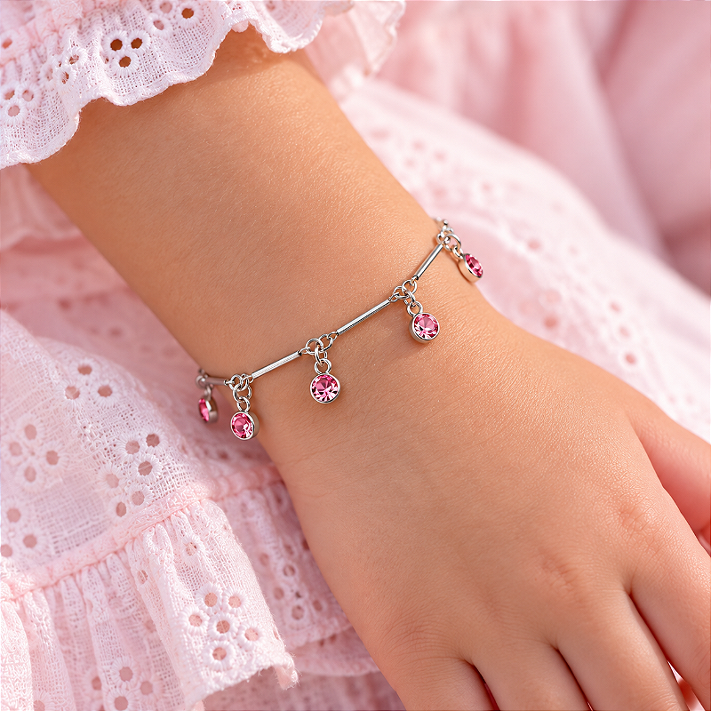 Pulseira Infantil Malha Palitinhos com Tiffanys Pink