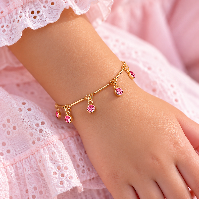 Pulseira Infantil Malha Palitinhos com Tiffanys Pink