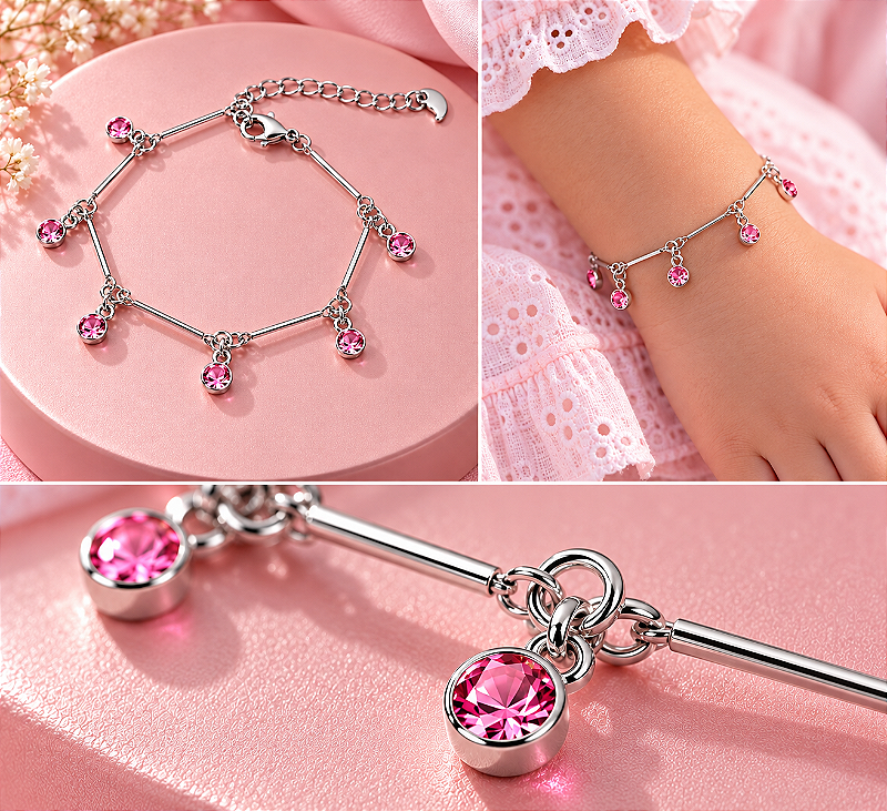Pulseira Infantil Malha Palitinhos com Tiffanys Pink