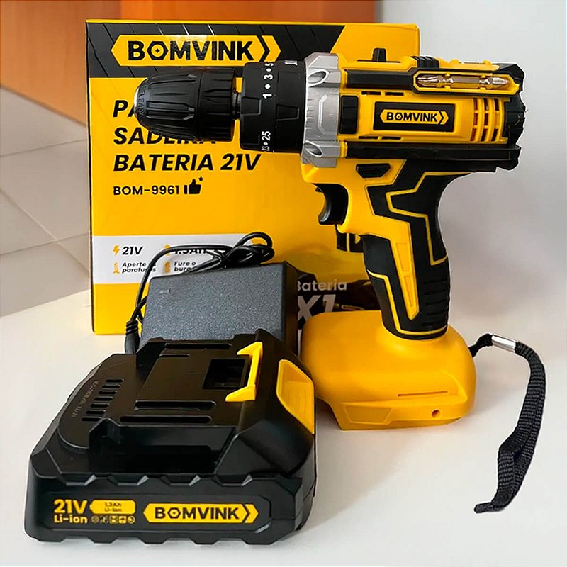 Parafusadeira Furadeira 21V Bomvink 28Nm com Bateria