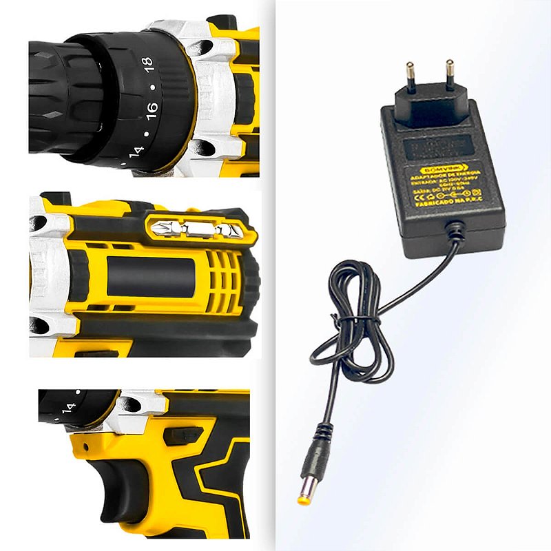 Parafusadeira Furadeira 21V Bomvink 28Nm com Bateria