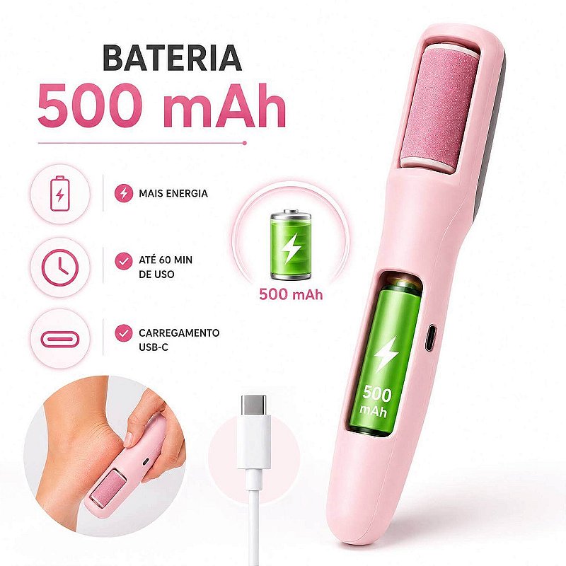 Lixa Elétrica para Pés Recarregável USB-C Removedor de Calos