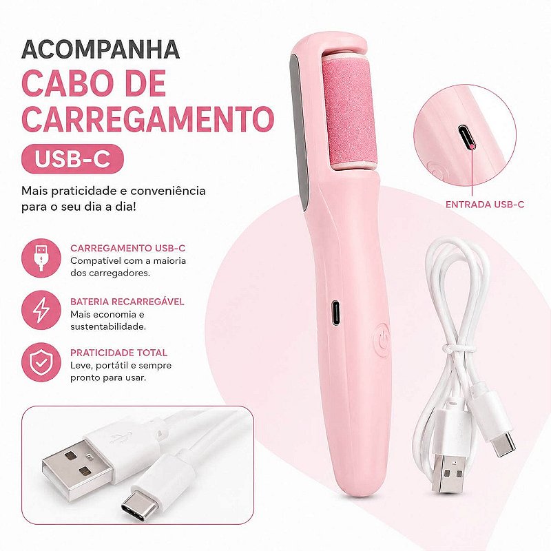 Lixa Elétrica para Pés Recarregável USB-C Removedor de Calos