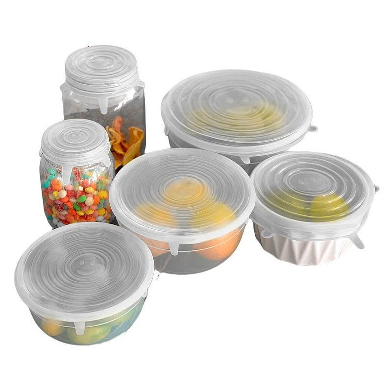 Kit 6 Tampas de Silicone Ajustáveis Reutilizáveis