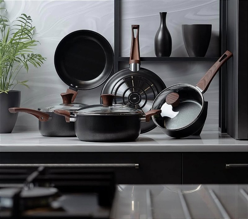 Conjunto Cerâmic-flon 5 Peças Preto