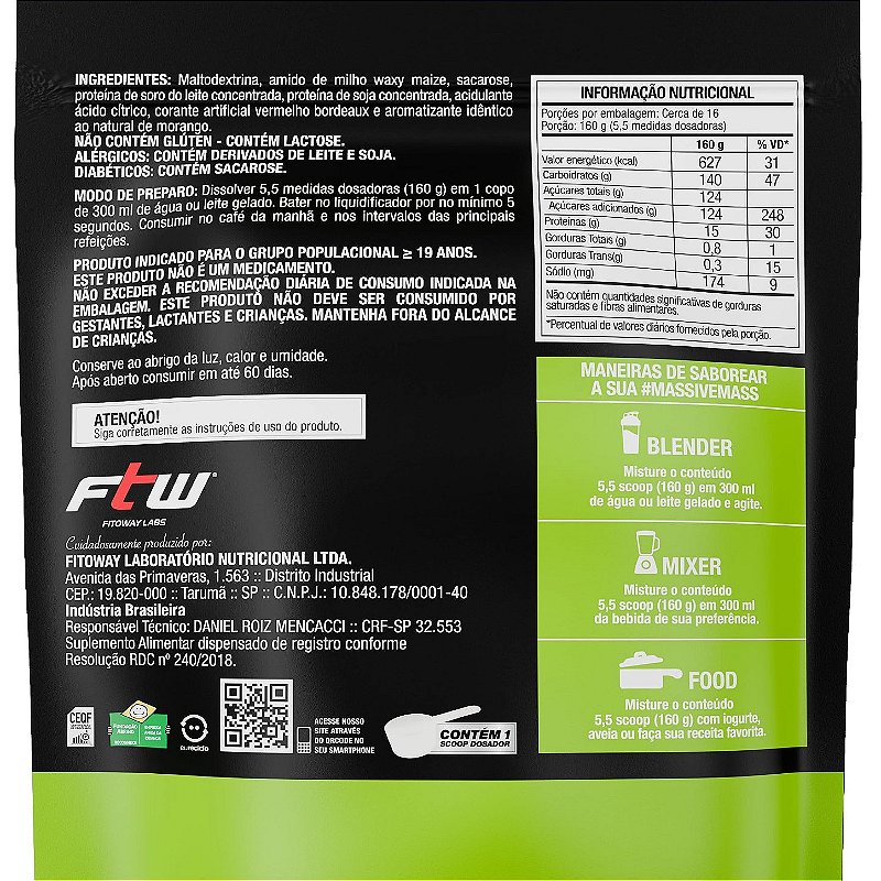 FTW Diabo Verde Massive Mass Hipercalórico 2,5kg