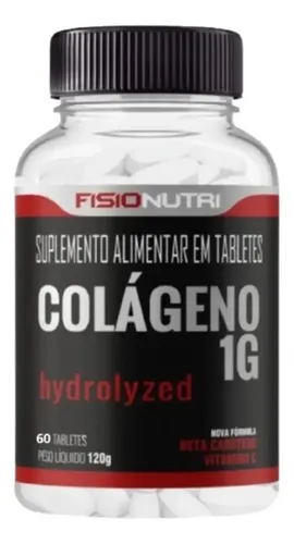 Colágeno Hidrolisado 1g FisioNutri em Tabletes - Pote com 60