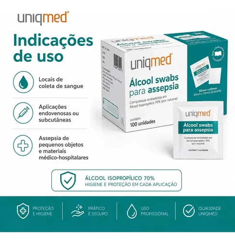 Lenços Álcool Swab 70% Uniqmed 100un