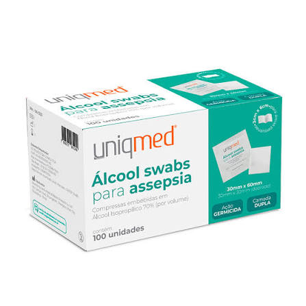 Lenços Álcool Swab 70% Uniqmed 100un