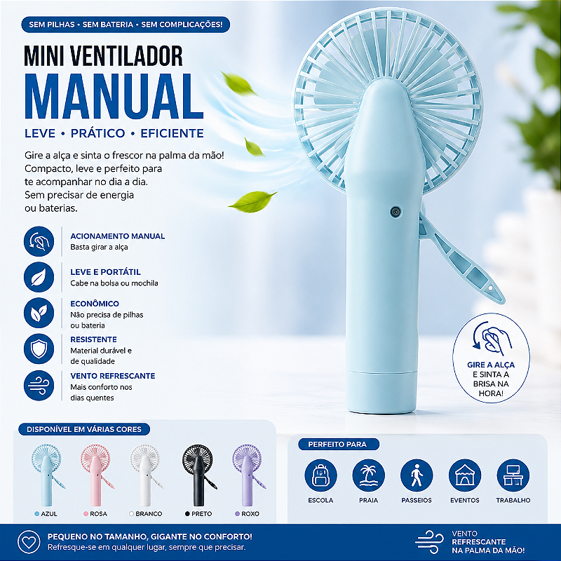 Kit 20 Mini Ventilador Manual Portátil