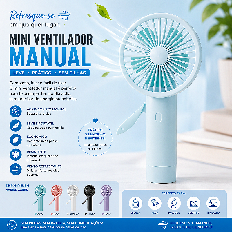Kit 20 Mini Ventilador Manual Portátil