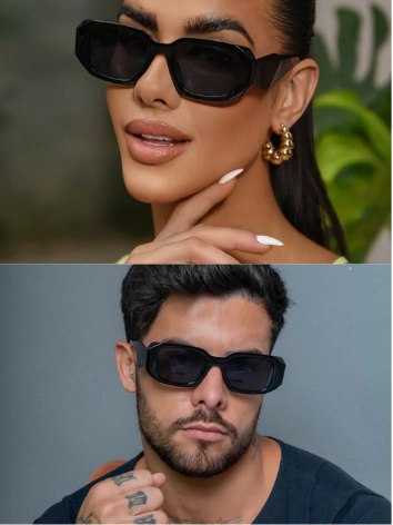 Óculos de Sol Blogueira Retangular Ghata Diamond - Preto - Injetado