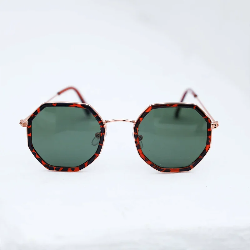 Óculos de Sol Blogueira Octogonal Jess - Verde Camuflado - Metal Rosê