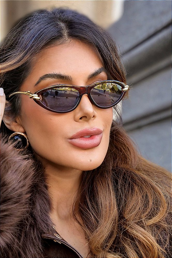 Óculos de Sol Premium Oval Gatinho Vanessa - Verde Camuflado - Acetato