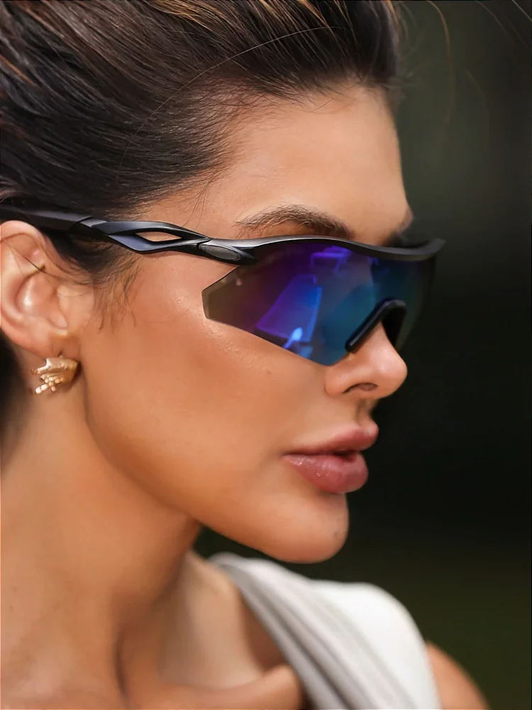 Óculos de Sol Esportivo Máscara Prime - Azul Claro Preto Fosco - Injetado
