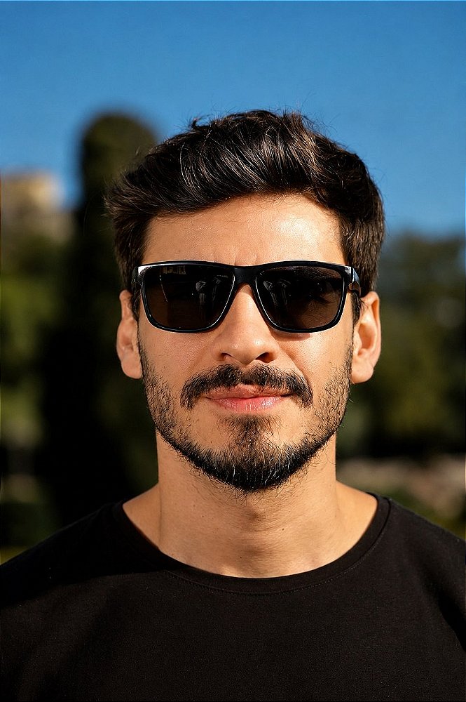 Óculos de Sol Retangular Polarizado Premium Espanha - Preto - Acetato