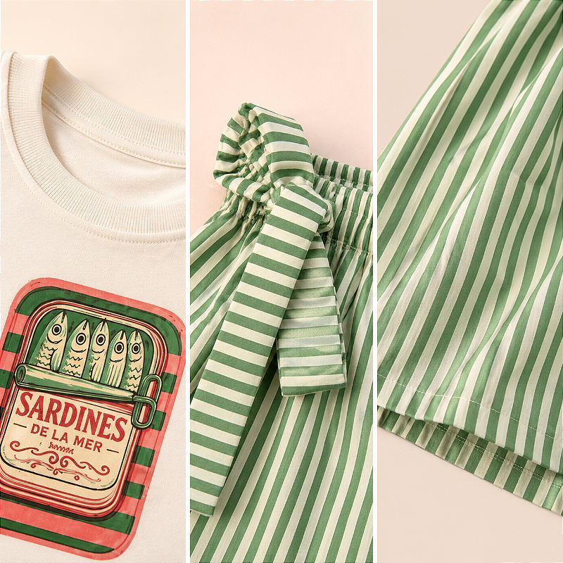 Conjunto Infantil Menina Sardinha Retrô - Camiseta e Short Listrado