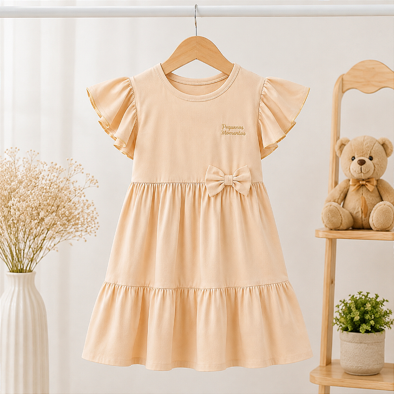 Vestido Infantil Menina com Babados e Laço - Modelagem Pequena