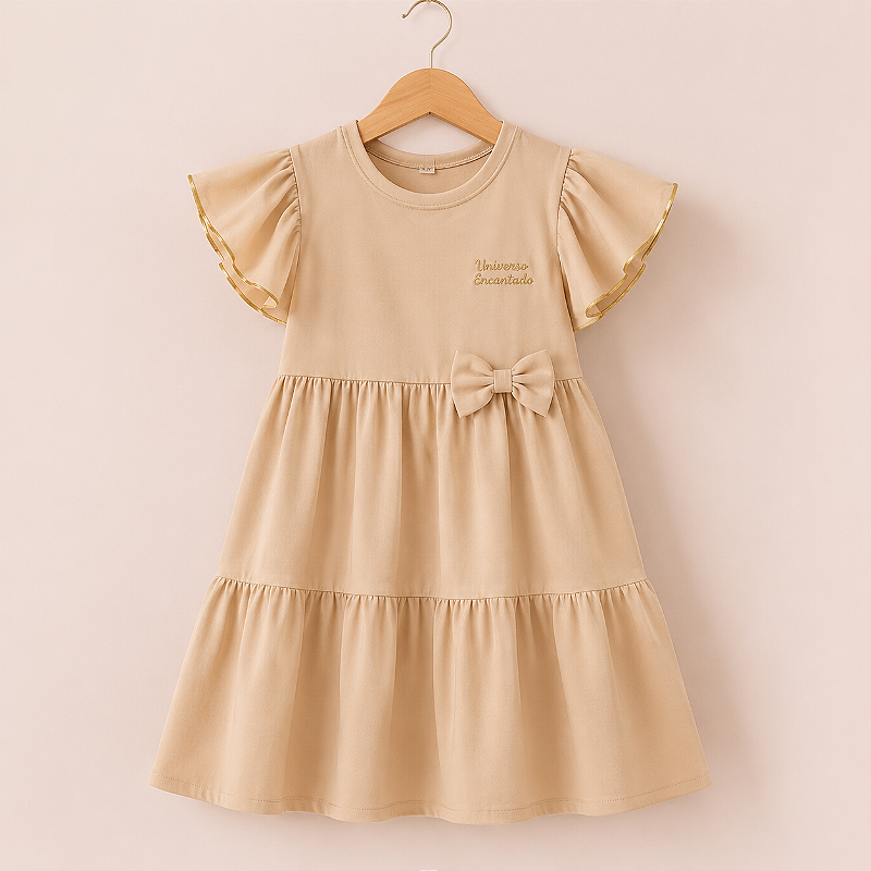 Vestido Infantil Menina com Babados e Laço - Modelagem Pequena