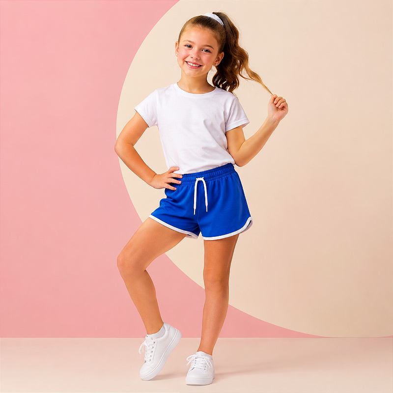 Short Infantil Menina Moletinho Esportivo Retrô com Cós Elástico