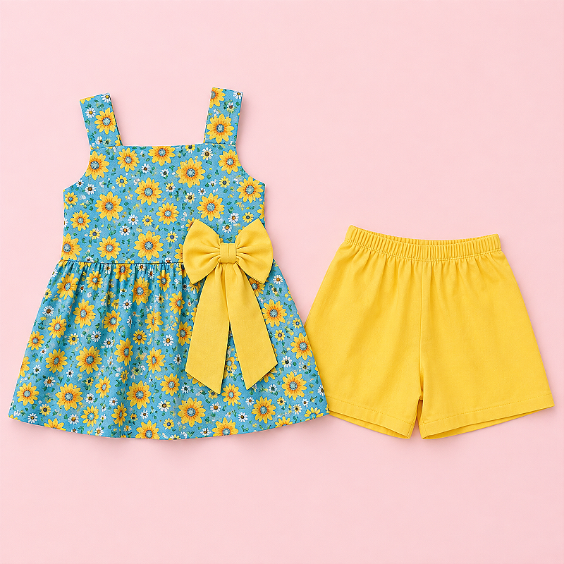 Conjunto Infantil Menina Bata Floral com Laço + Short