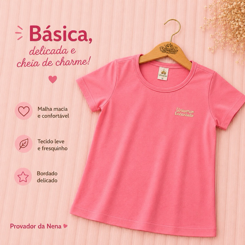 Camiseta Infantil Básica, Delicada e Cheia de Charme