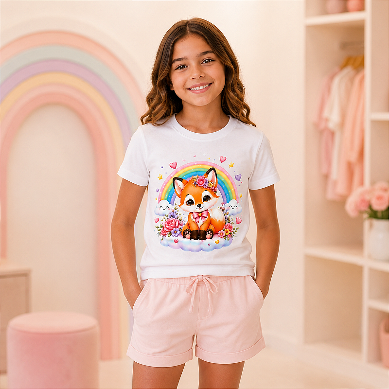 Camiseta Juvenil Feminina Nena - Panda, Urso e Raposa
