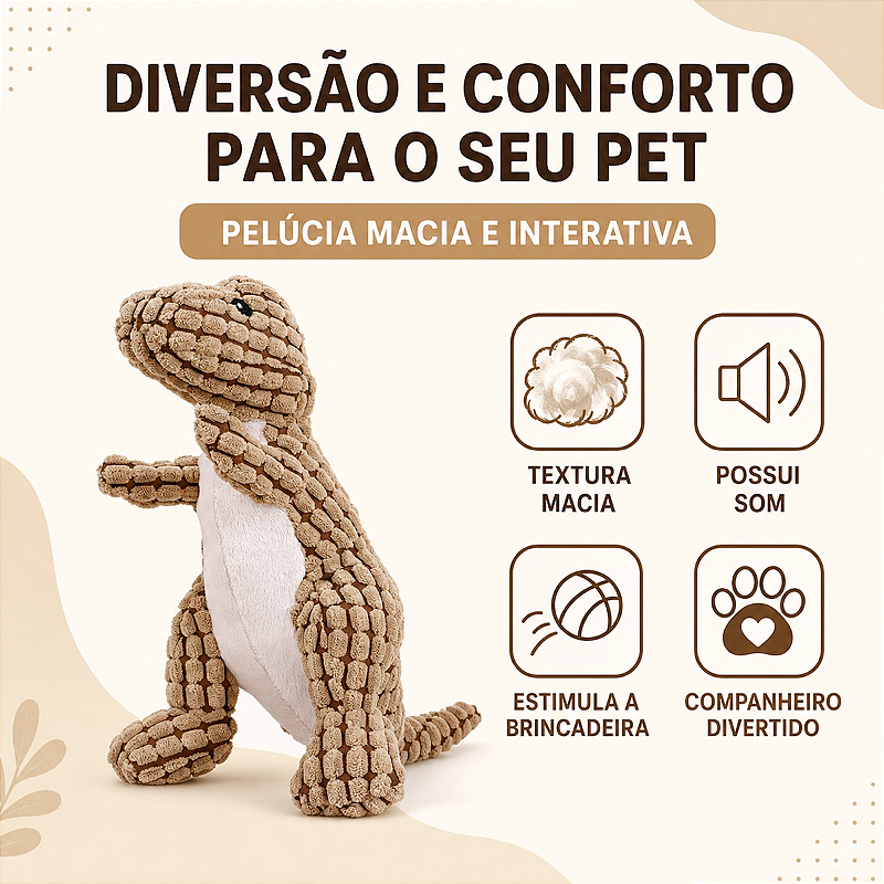 Brinquedo de Pelúcia Dinossauro Resistente com Som para Cães