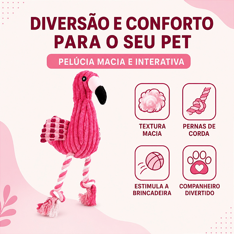 Brinquedo de Pelúcia Flamingo Resistente com Som para Cães