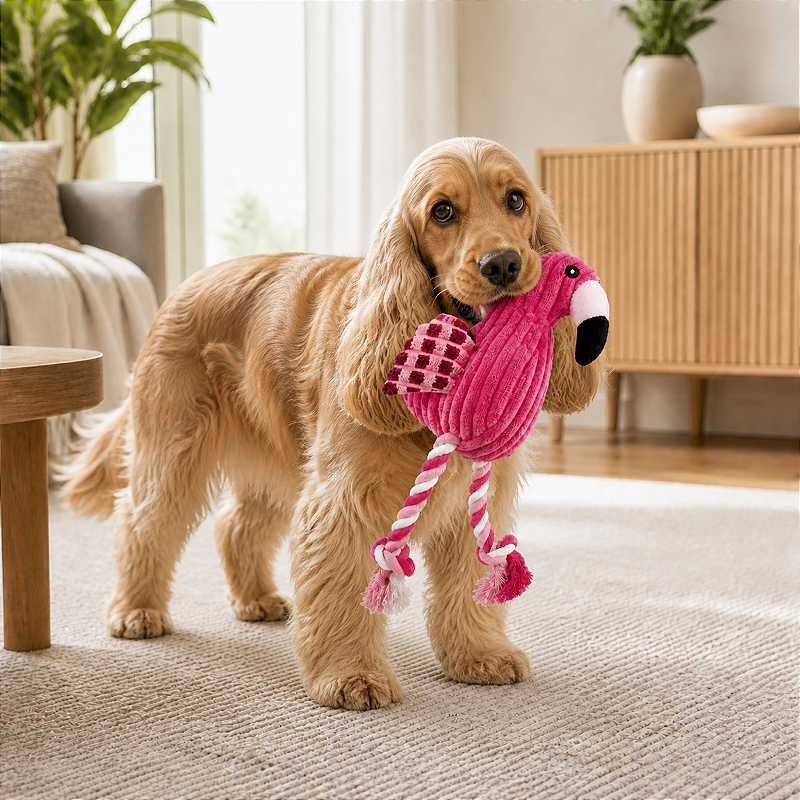 Brinquedo de Pelúcia Flamingo Resistente com Som para Cães