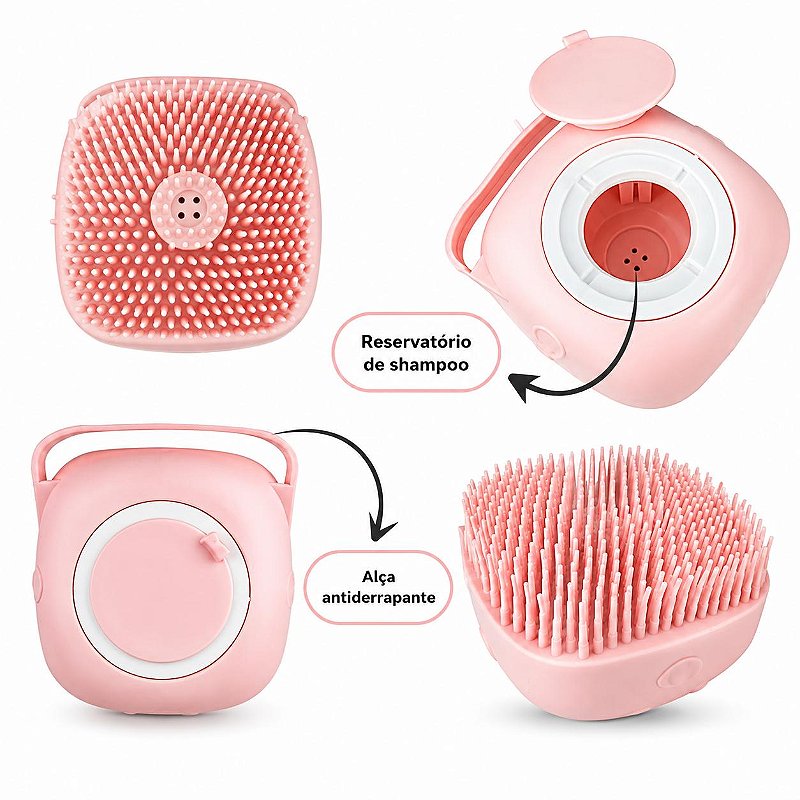 Escova de Banho para Pet com Dispenser de Shampoo