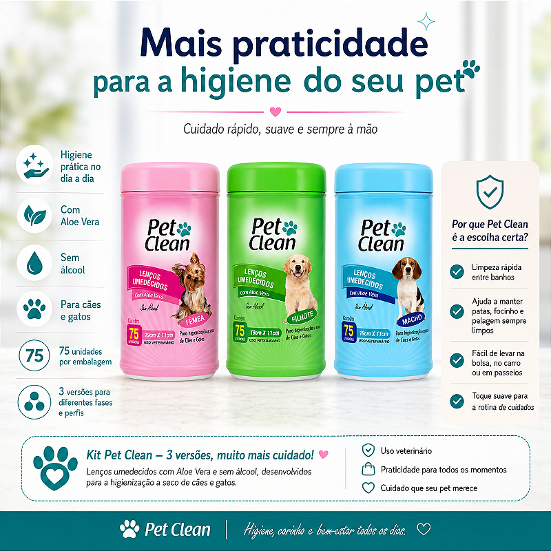 KIT 3 Lenços Umidecidos -  Macho Femea Filhote