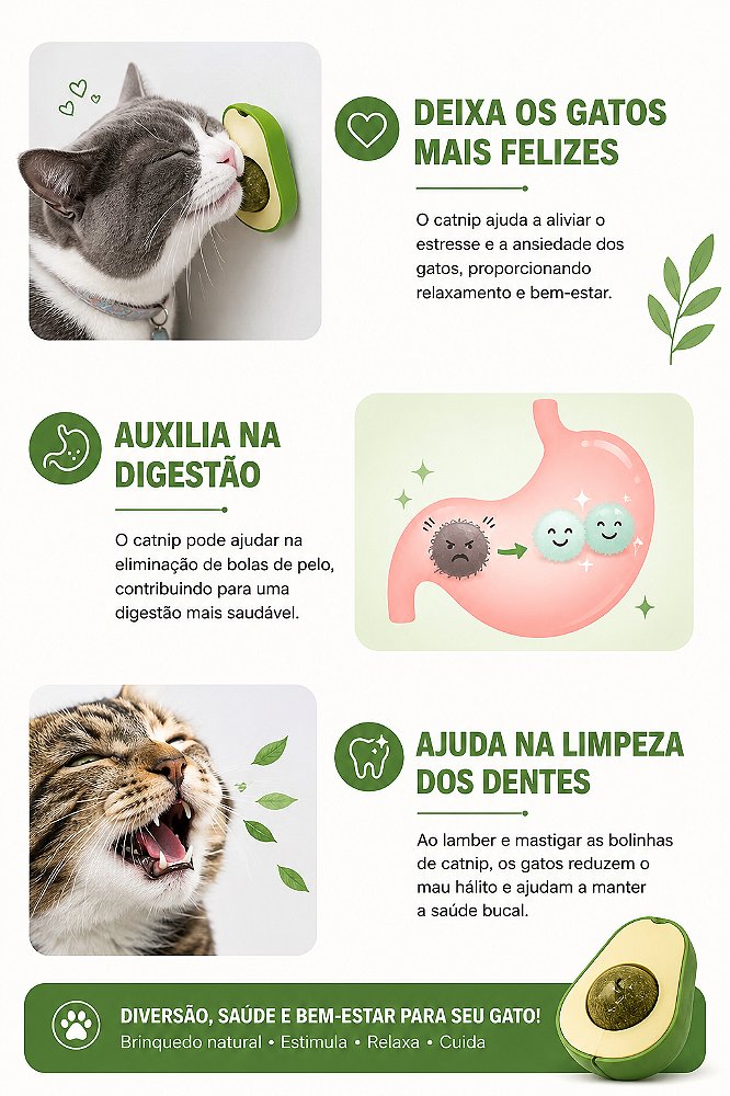 Kit 2 Brinquedos Abacate com Catnip para Gatos Mordedor Interativo