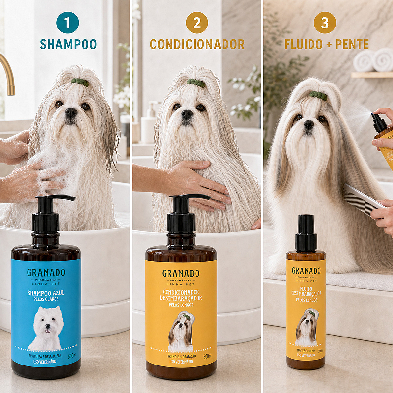 Kit Granado Pet Shampoo Azul Condicionador E Fluido Desembaraçador