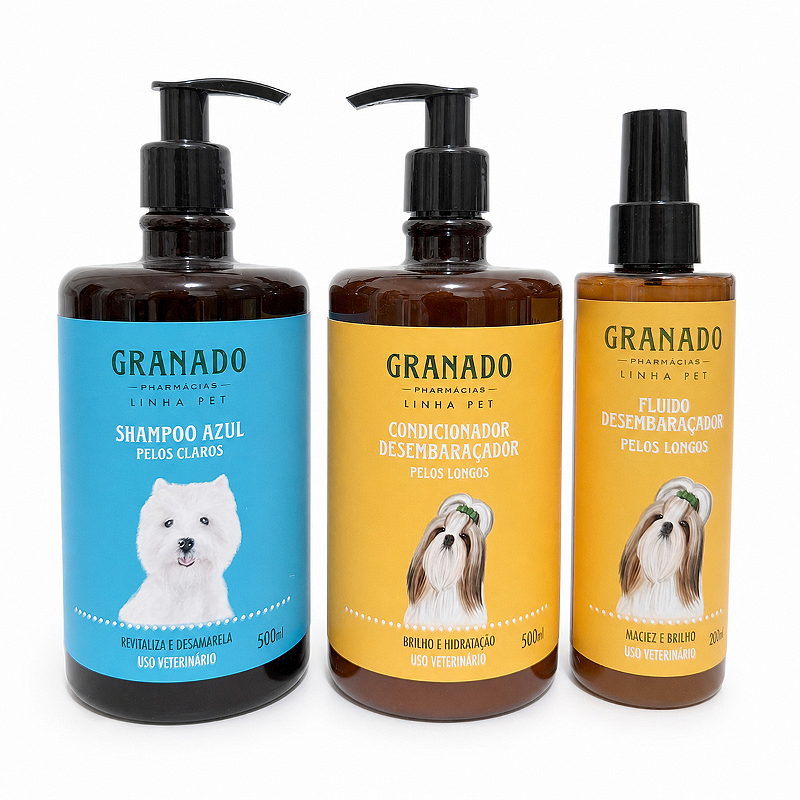 Kit Granado Pet Shampoo Azul Condicionador E Fluido Desembaraçador