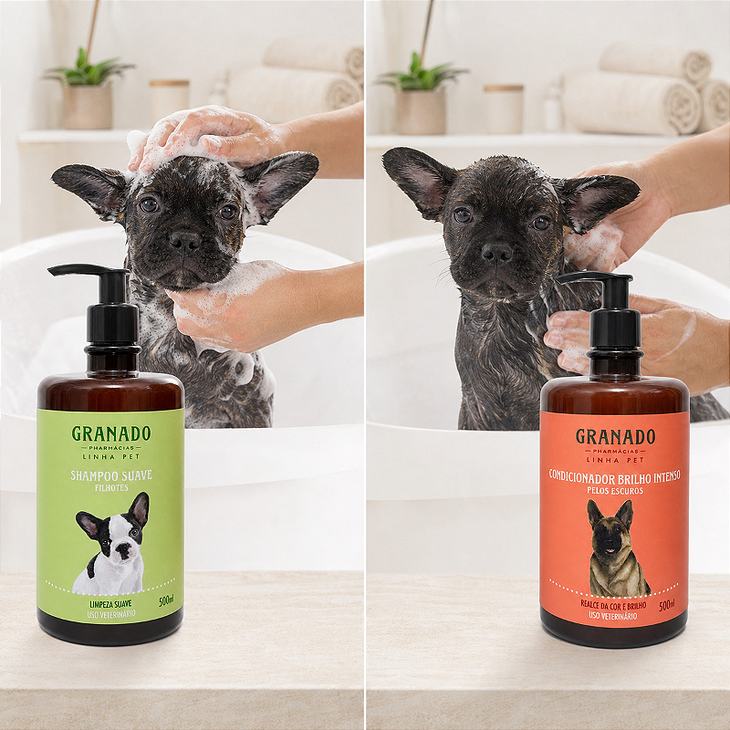 Kit Granado Pet Shampoo Filhote e Condicionador Pelos Escuro