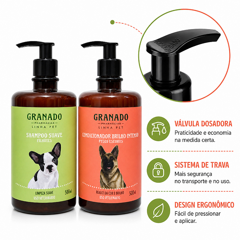 Kit Granado Pet Shampoo Filhote e Condicionador Pelos Escuro