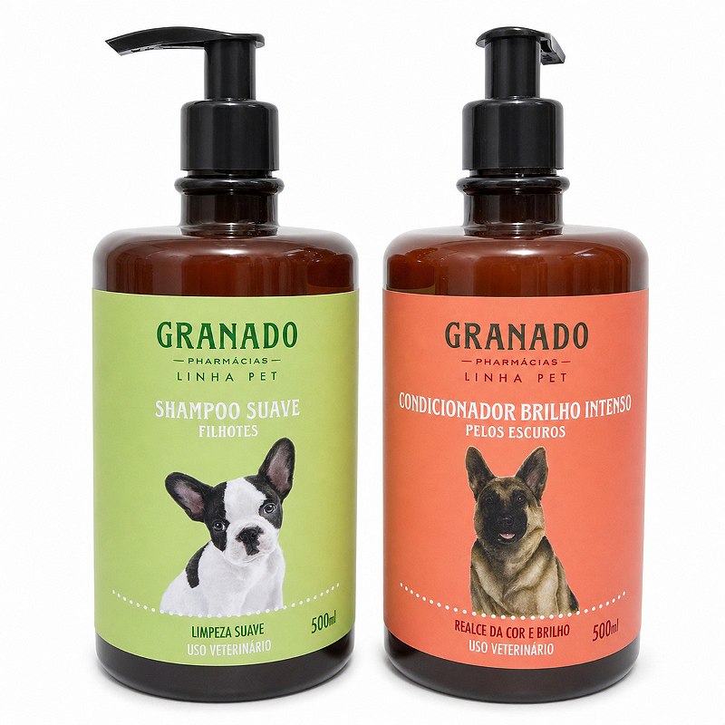 Kit Granado Pet Shampoo Filhote e Condicionador Pelos Escuro