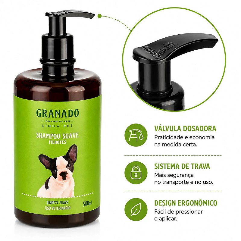 Kit Shampoo Granado Filhote 500ml + Escova Banho Pet