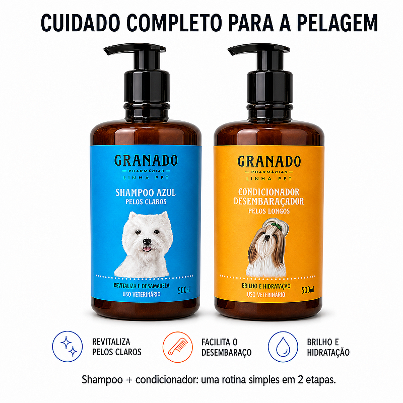 Kit Shampoo Pelos Claros + Condicionador Desembaraçador Pet